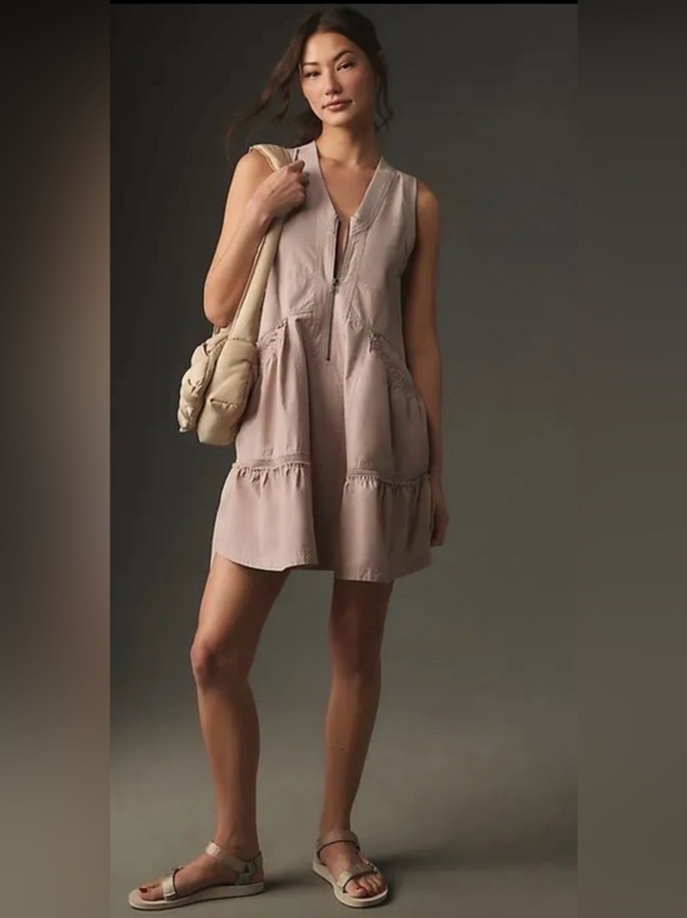 Daily Practice Trek Utility Mini Dress XXS Mauve Pink Zip Front Cotton Mini